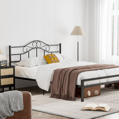Tête de lit pour grand lit en métal, hauteur réglable, tête de lit pour grand lit incurvée en acier robuste seulement pour la chambre à coucher, conception à volutes de ferme, cadre à fixer, assemblage facile, noir