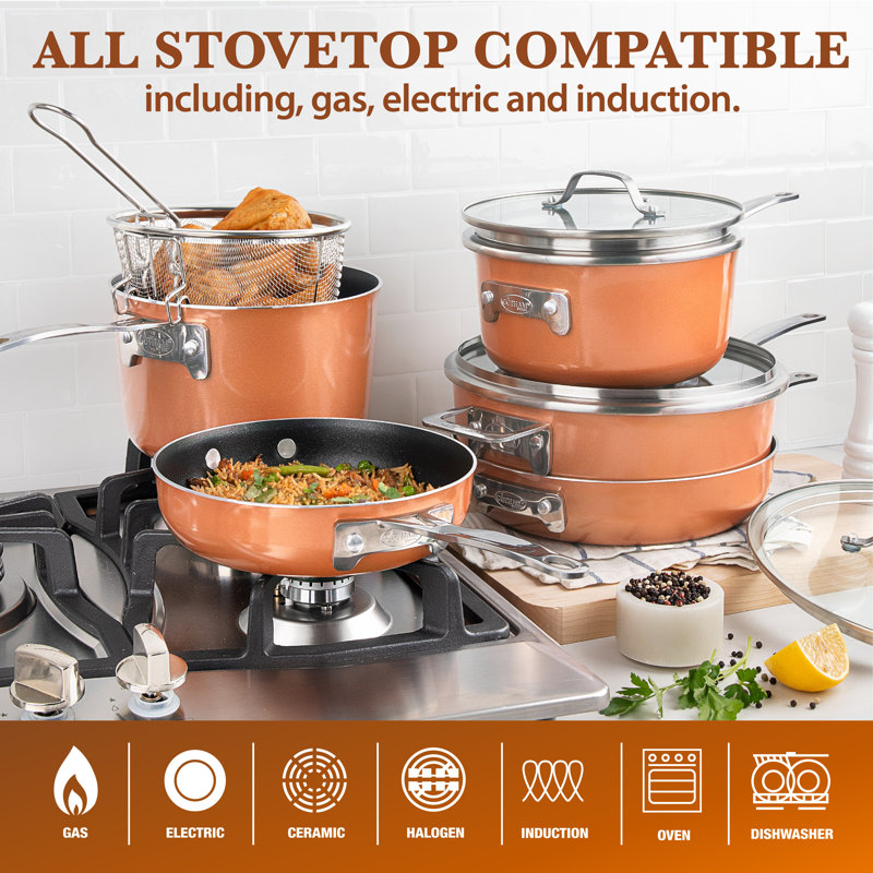 Gotham Steel Stackmaster Stackable Space Saving 10 Piece Aluminum Nonstick Cookware Set