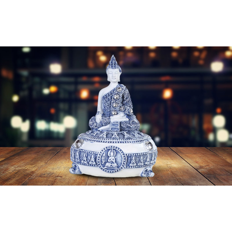 Boîte à bibelots 5 "H bleue et blanche