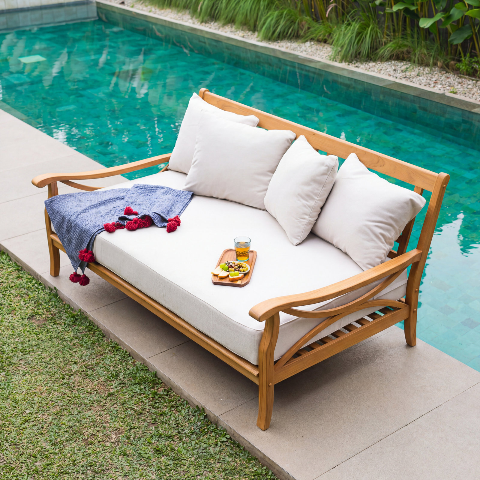 Brunswick 79" Teak Patio Daybed, Off White
