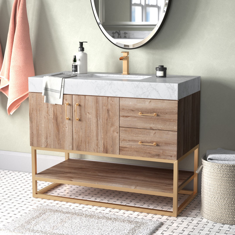 Ensemble de meuble-lavabo simple l 42 po Alistair, Doré, Chêne naturel