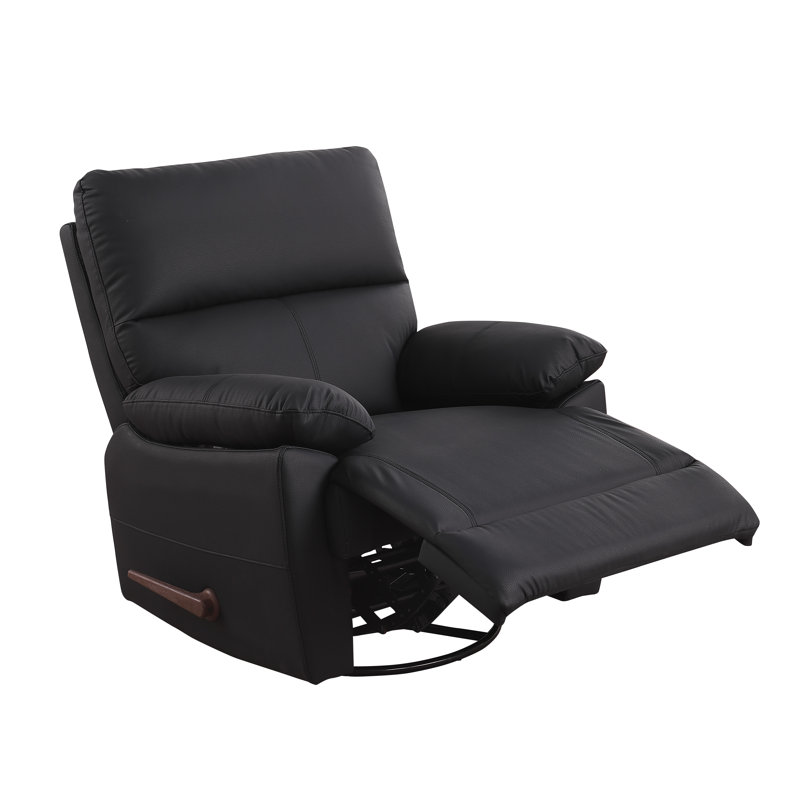 Katty 35.7"W Leather Manual Swivel Rocker Recliner Chair, Black