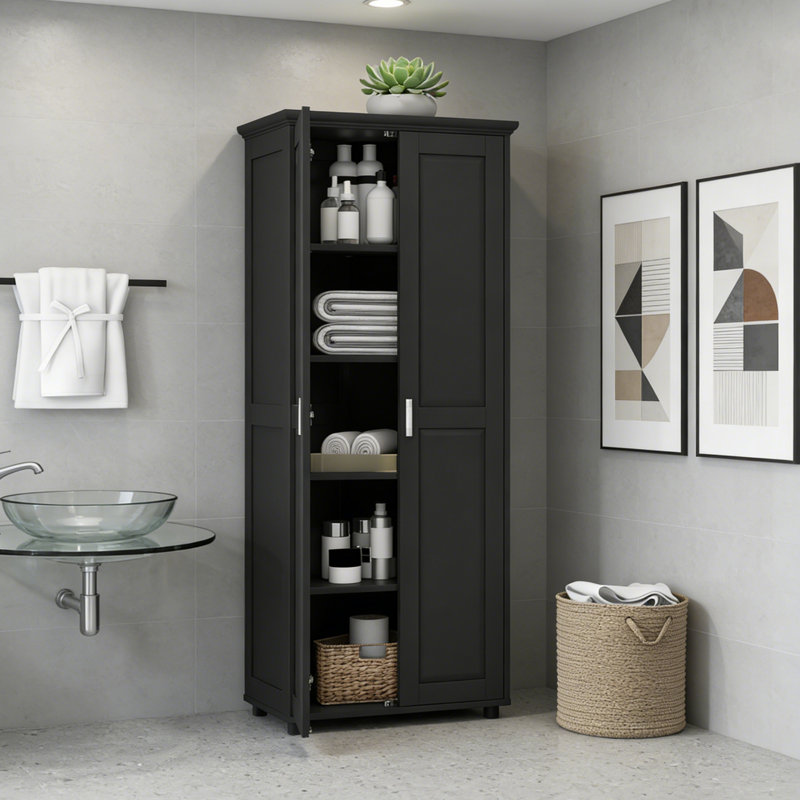 Armoire de rangement à deux portes avec tablette réglable, organisateur polyvalent pour la salle de bain ou le bureau, bois aggloméré