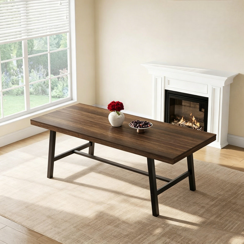 Table de salle à manger industrielle pour 6 à 8 personnes avec grande structure en métal, comptoir rectangulaire pour le dîner, la cuisine et la salle à manger