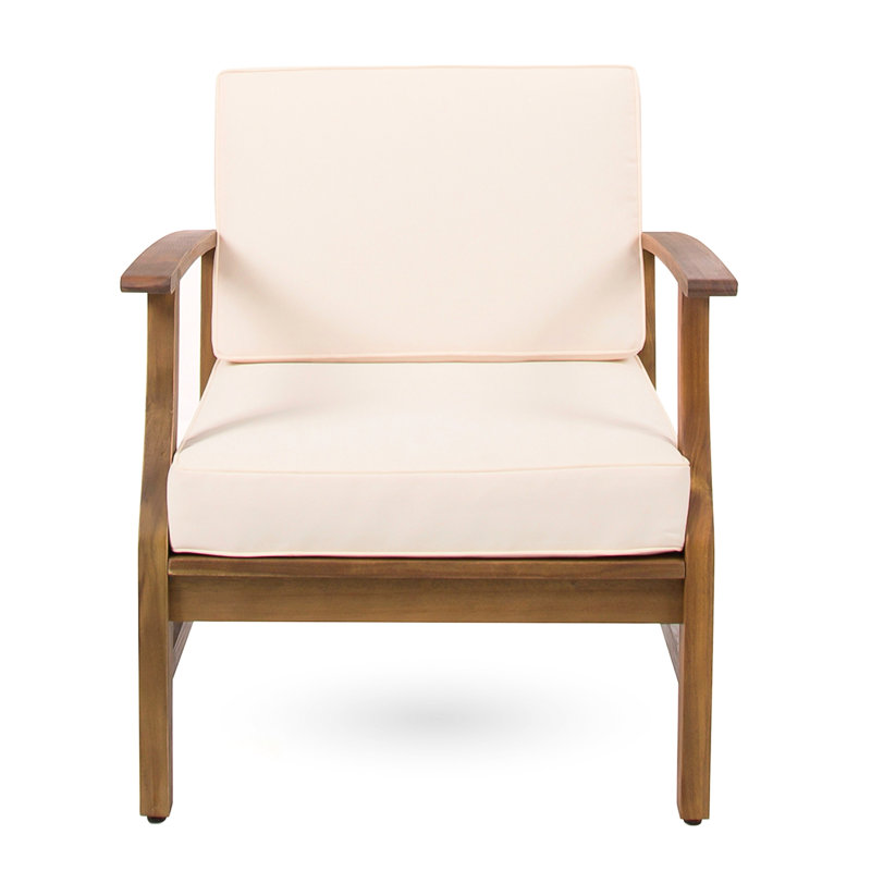 Stylish Wood Club Chair, Water- Seat Included Patio Chair In Cream, Constructed From, Cream