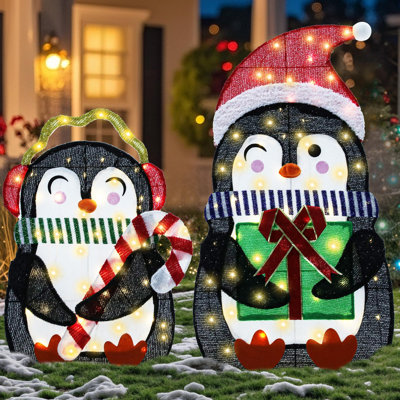 Décoration de Noël illuminée, pingouin 2 pièces pré-éclairé 2,5 pièces