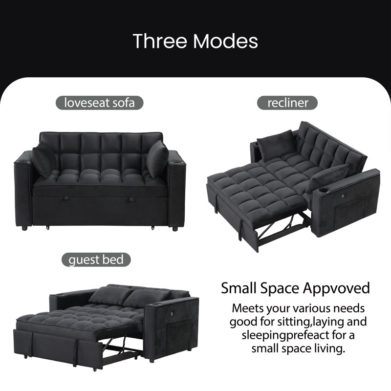 Futon rembourré Bulut 55.3, Velours noir
