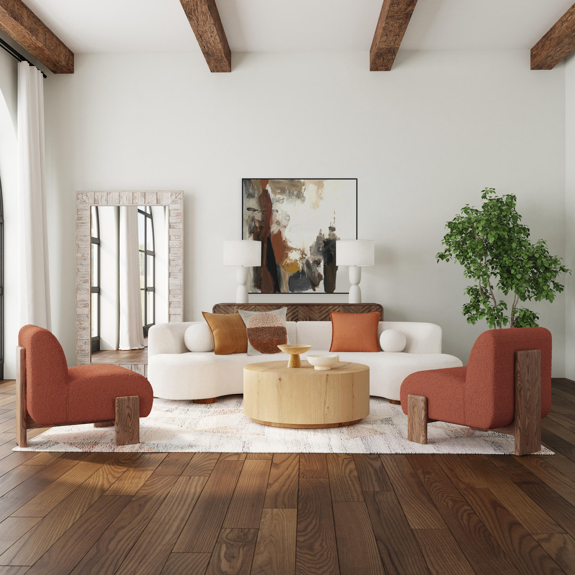 Taryn 42" Drum Coffee Table, Natural