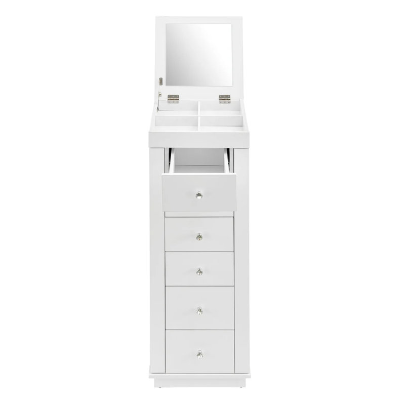 Bright White Glossy Smooth Armoire with Mirror and Crystal Knobs