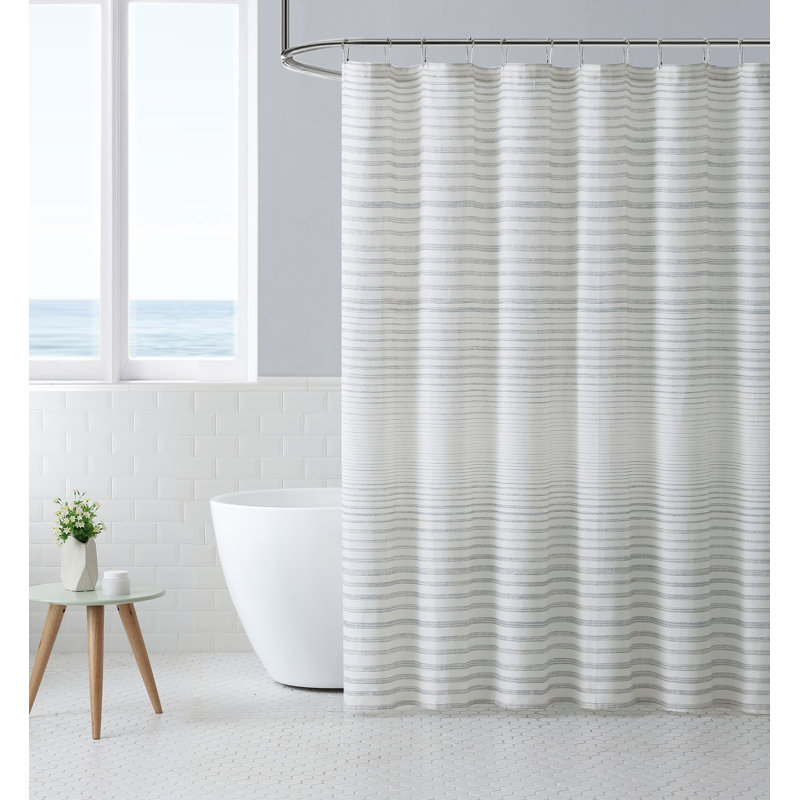 Gray Striped Coastal Fabric Shower Curtain