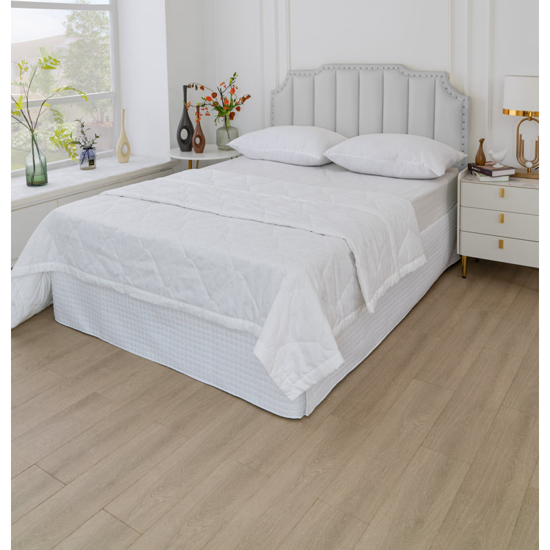 Jupe de lit matelassée 14 "Grid, Blanc, Double