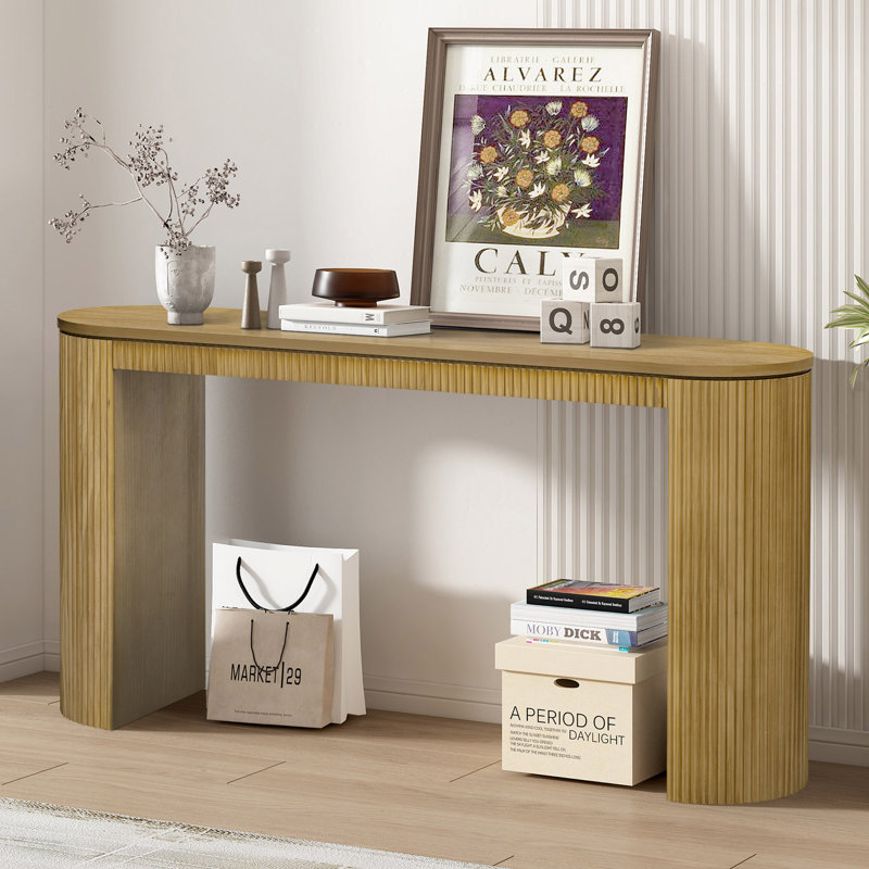 Modern 59.2" Fluted Console Table , 31.8" H x 59.2" W x 14.9" D, No, Natural