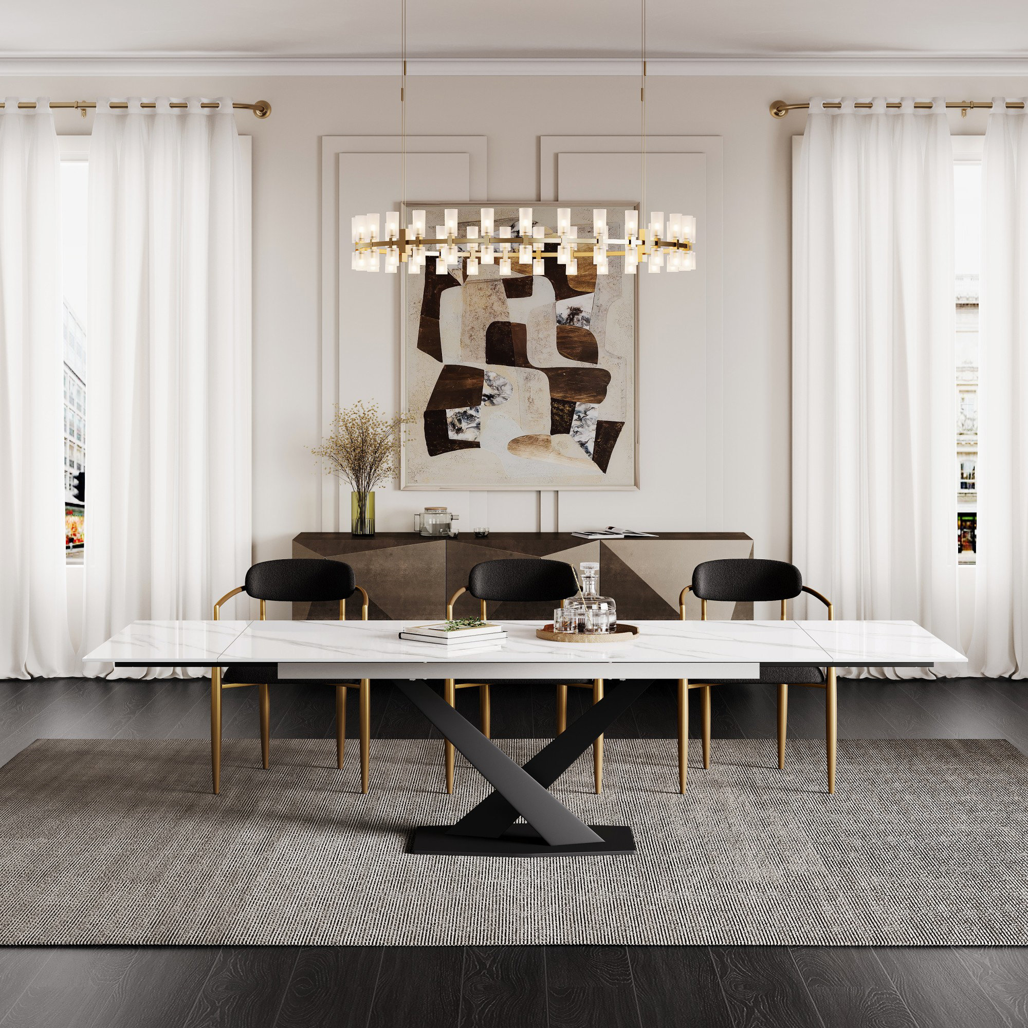 Ivy Bronx Genatile Extendable Rectangular Sintered Stone Dining Table ...