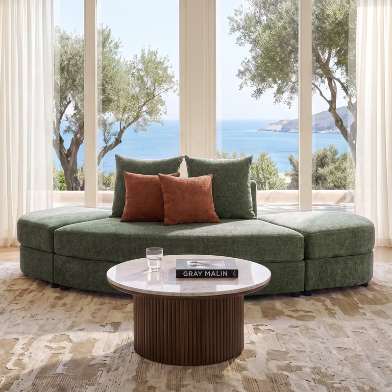 Canapé modulaire courbé 3 pièces David, Polyester forêt