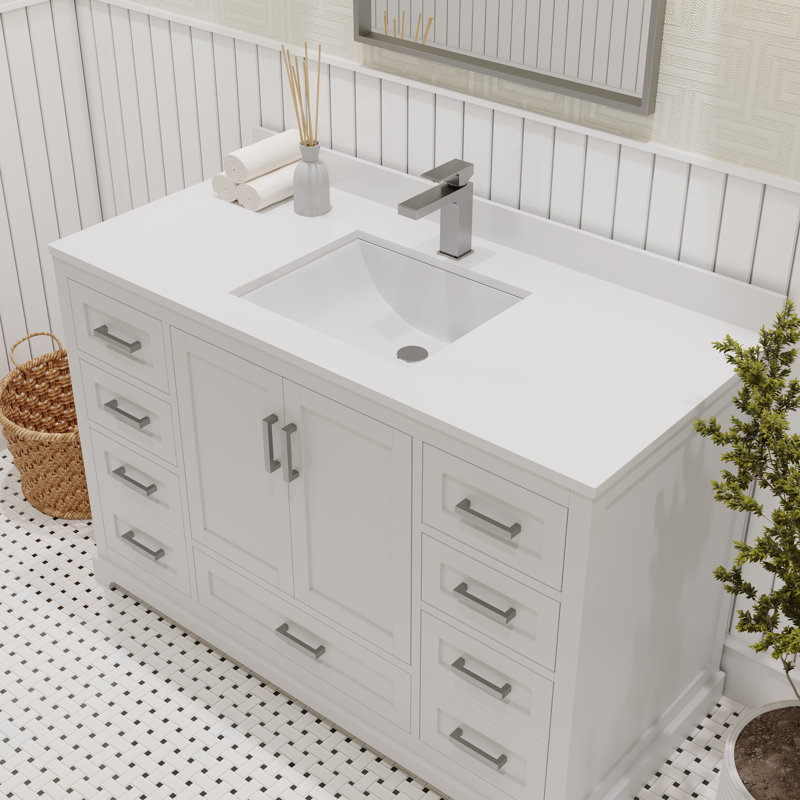 Maya 48'' White Pinewood Bathroom Vanity Base with Drawers