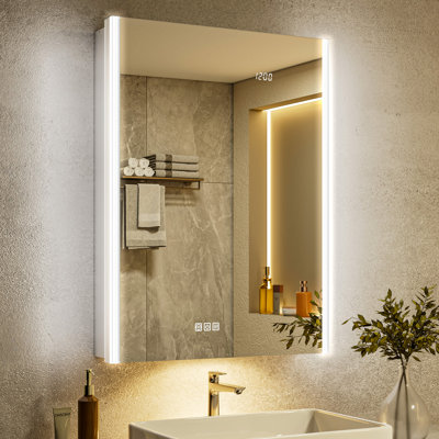24" W x 32" H LED Medicine Cabinet with Mirror, Dimmable 3-Color Lighting, Anti-Fog, Outlet & USB Ports, Recessed/Surface Mount