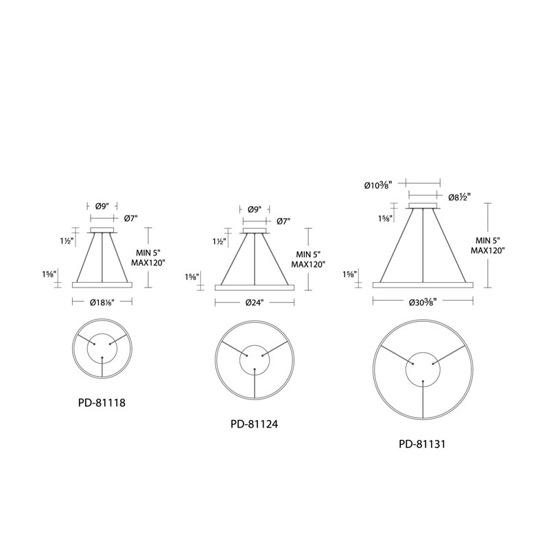 Luminaire suspendu tambour Sirius Unique à intensité variable DEL, H 1,625 po x l 24 po x P 24 po, Blanc