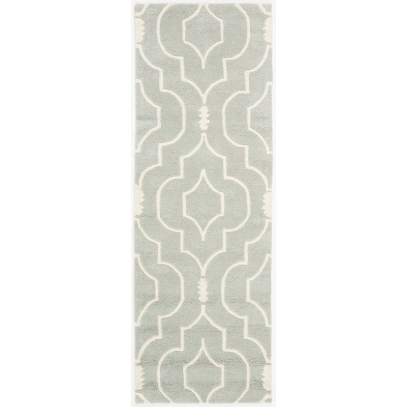Tapis gris / ivoire en laine touffeté à la main Carolene, Tapis de couloir 2 pi 3 po x 9 pi