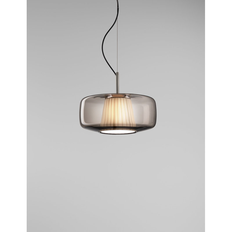 Plisse' Suspension L23CC UL, 6" H x 12" W x 12" D, Smoky;Pongee Silk, Matt Steel