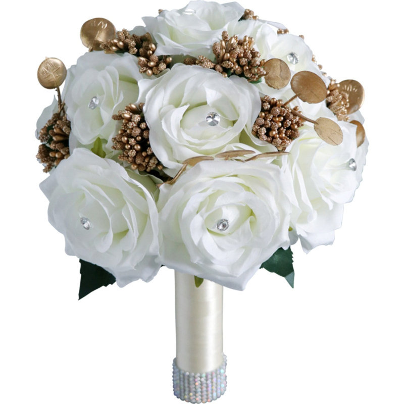 Bouquets de mariage pour les demoiselles d'honneur, Blanc / Doré
