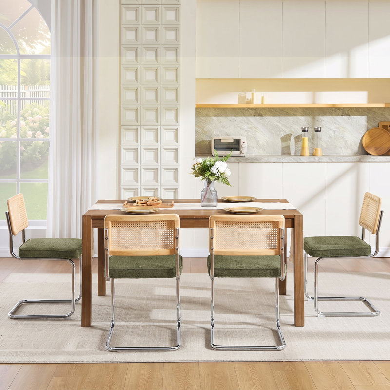 Crumley Upholstered Dining Chair, Chrome / Green Linen