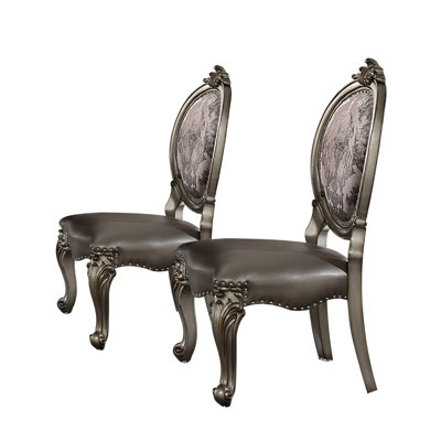Ensemble de deux chaises d'appoint de salle à manger rembourrées en similicuir et en bois massif gris et blanc