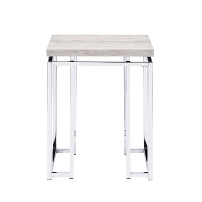 Table de bout carrée contemporaine de style contemporain avec plateau en bois au fini chêne naturel et base de traîneau en métal pour le salon, l 19 po x P 19 po, plateau simple à assembler, profondeur idéale de 19 po, hauteur de 24 po