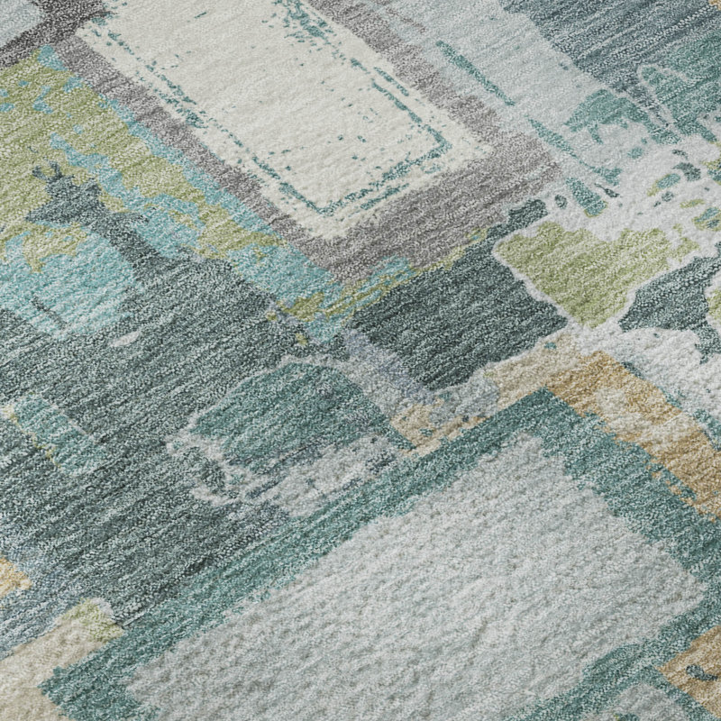 Premium Machine Washable Mayfield AMF2246 Geometric Rug, 1'8" x 2'6", Teal