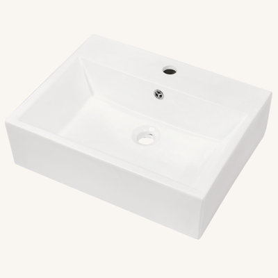 Lavabo de salle de bain mural rectangulaire en céramique blanche 21 "x 16" avec trou de robinet et trop-plein