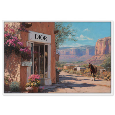 «Blossoming Western Storefront», impression sur toile encadrée par Art Remedy, cadre blanc, 24 x 16