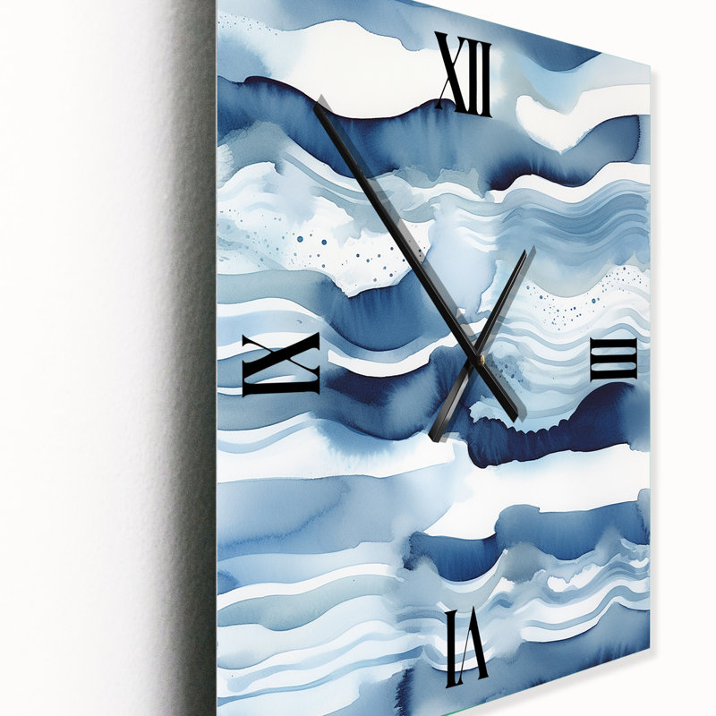 Horloge murale abstraite Classic Blue Waves IV - Fractals, Grand
