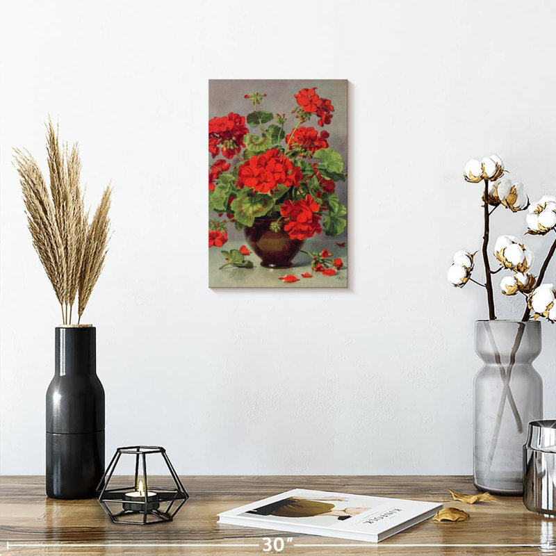 Harnek Geranium In An Earthenware Vase, 12" H x 8" W