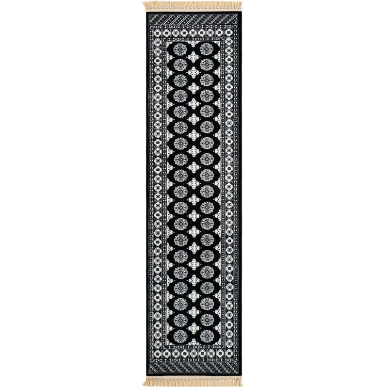 Tapis traditionnel Hinshaw noir et blanc, Tapis de couloir 2 pi 7 po x 10 pi
