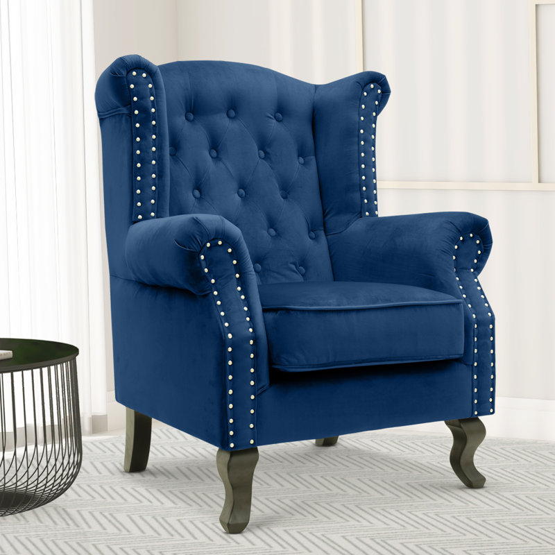 Henley Baden Wingback Chair, Blue, Velvet