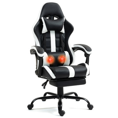 PU Leather Gaming Chair With Footrest And Massage Lumbar Support by Inbox Zero