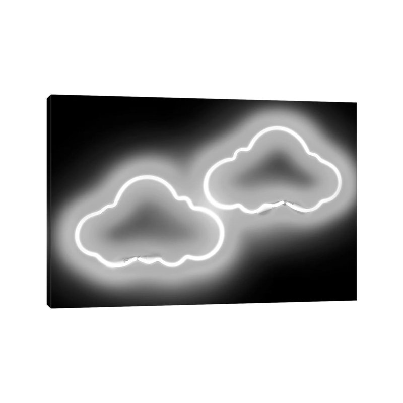 Neon Clouds White On Black by Hailey Carr - Wrapped Canvas Print, 66.04 cm H x 45.72 cm W x 1.91 cm D