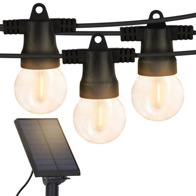 Ambience Pro 27 ft. Outdoor Solar LED String Lights with 12 Warm White G40 Bulbs, Weatherproof, Commercial-Grade Cord