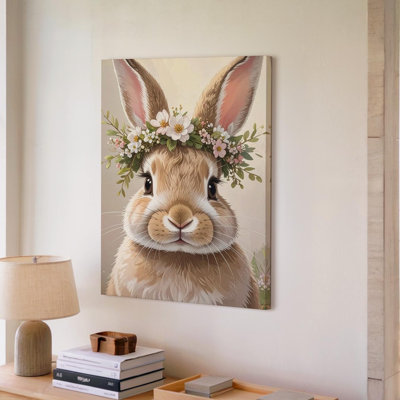Floral Crown Bunny Canvasdreamy Spring Canvas Wall Art Ready To Hang Gallery Wrapped Home Decor Modern Design Premium Quality Decor