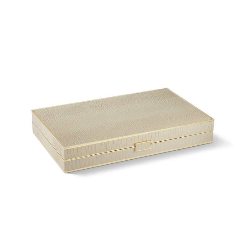 Luxurious Croc Embossed Leather and Brass Backgammon Set