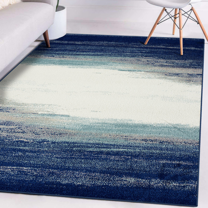 Rifiki Abstract Blue/Cream Area Rug, Rectangle 5' x 7'