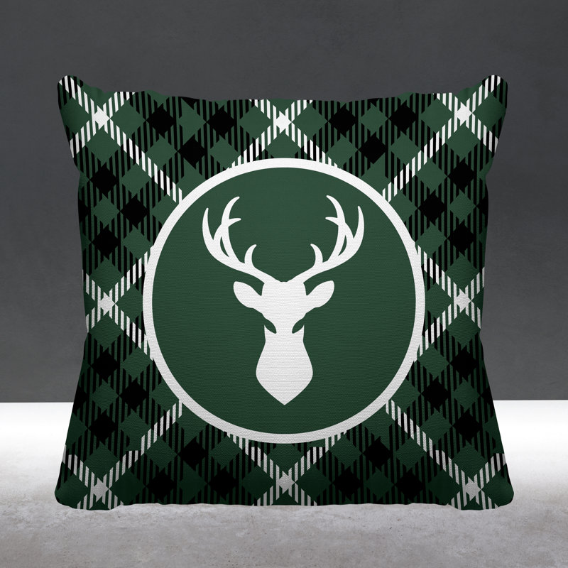 Coussin décoratif intérieur / extérieur Tartan Reindeer, L 19 po x H 19 po, Sauge