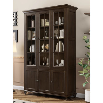 American-Style Mahogany Storage Cabinet With Glass Doors And Floor-Standing Bookcase