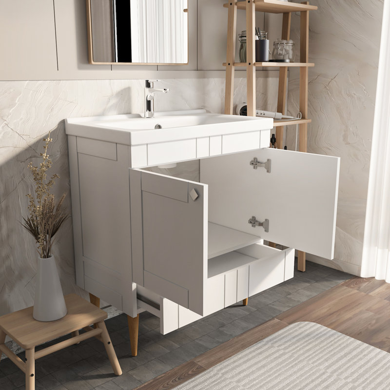 Meuble-lavabo avec lavabo en céramique Sara, 31", Blanc