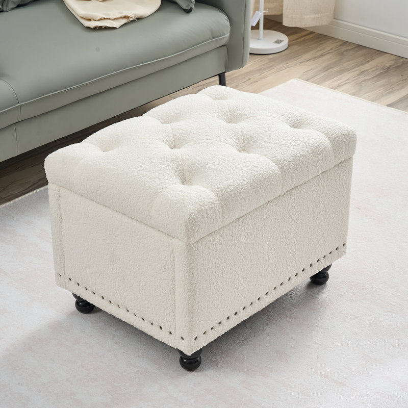 Repose-pieds capitonné avec rangement 23,6 po, Blanc