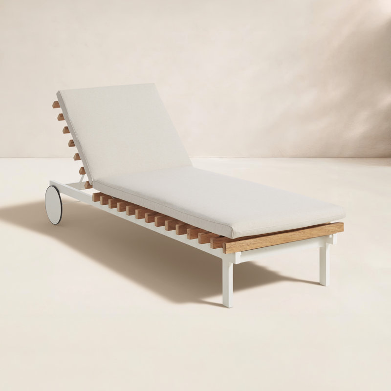 Perch Outdoor Teak Chaise Lounge, Sunbrella Linen, White