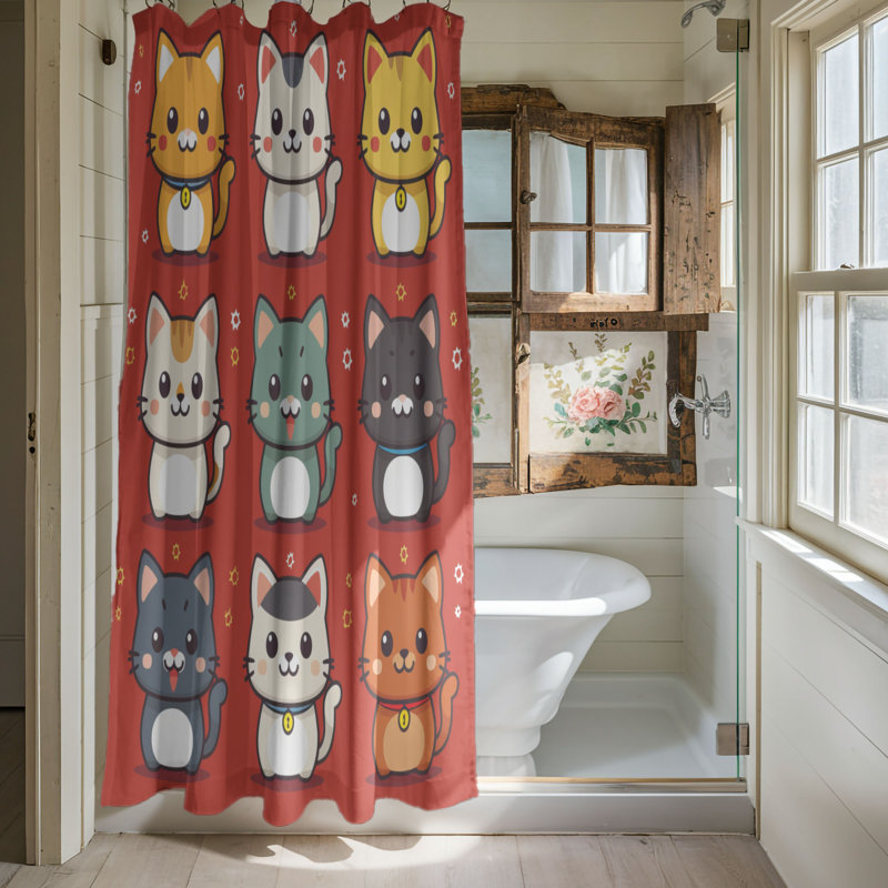 Chibi Cats - Rideau de douche Premium, H 74 po x l 71 po