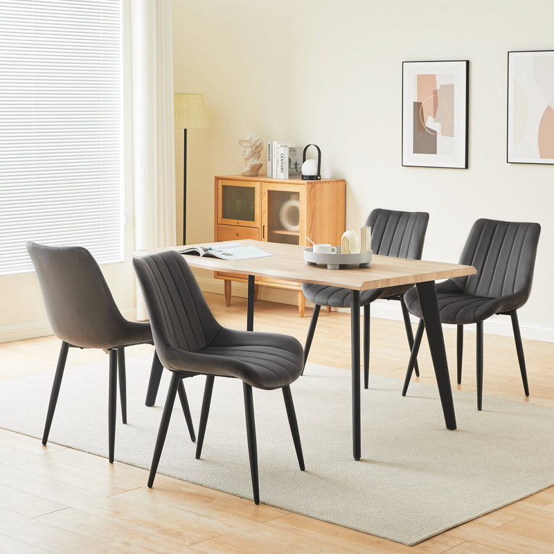 Velvet Upholstered Metal Side Chair, Grey