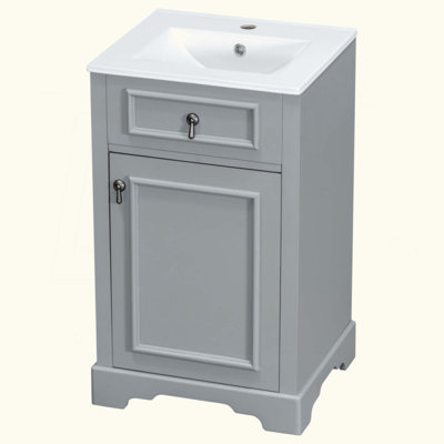 Bathroom Vanity With Ceramic Sink, Soft Close Door, Adjustable Shelf, And Door-Mounted Storage Rack - Ideal For Small Bathrooms