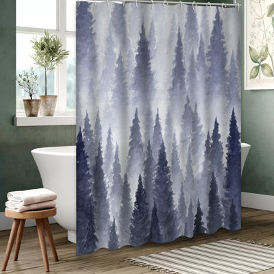 Rideau de douche Watercolor Foggy Forest Winter avec 12 crochets