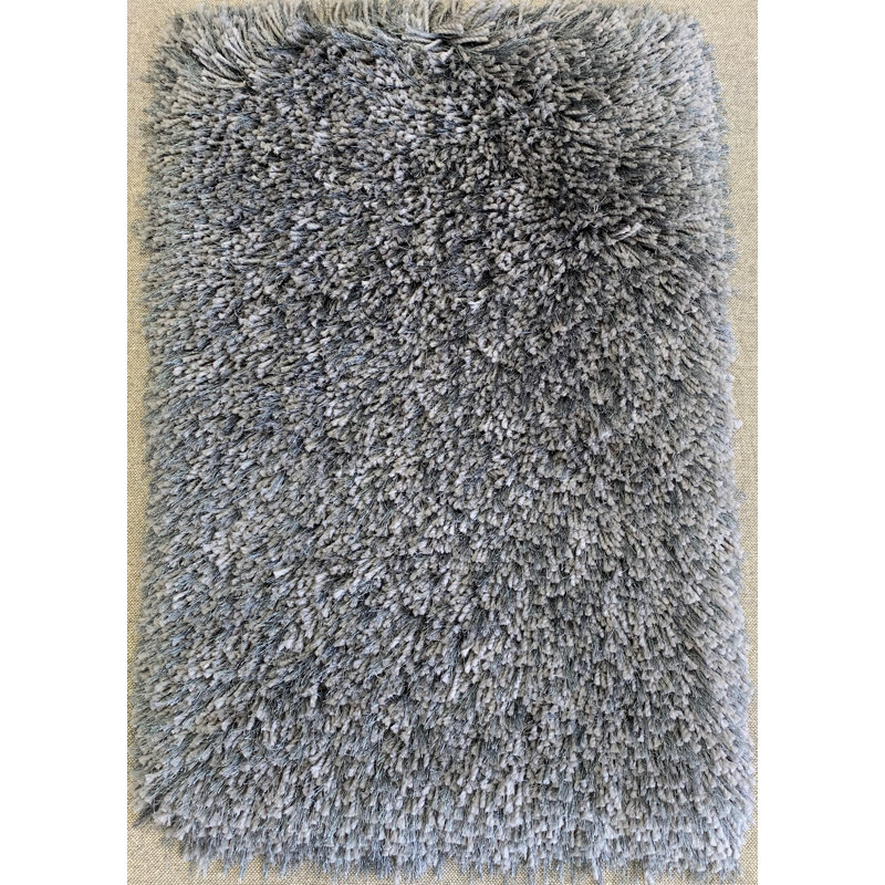 Tapis poils longs zone grise fait main Ayalisse, Rectangle 5 pi x 7 pi